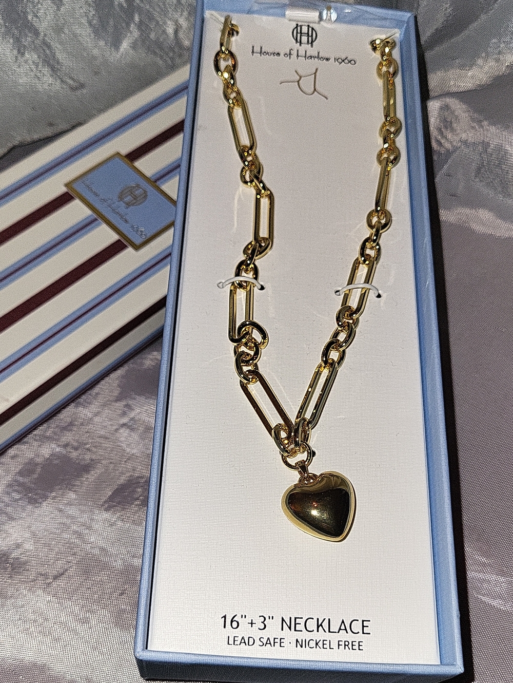 House of Harlow 1960 Gold Heart Charm Link Necklace M Rt Th